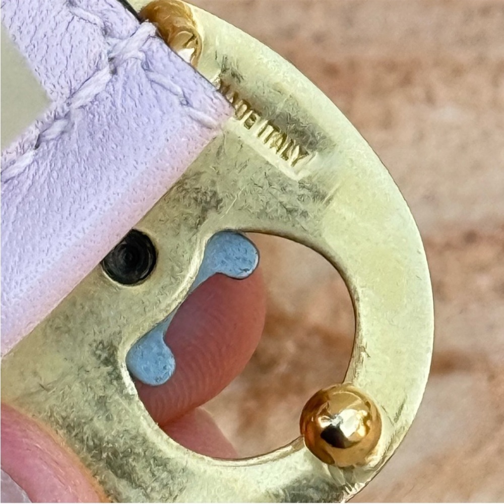 $500 CELINE Belt, Pink Leather, Gold-and-Silver Triomphe Buckle, Size 65 - Picture 3 of 9